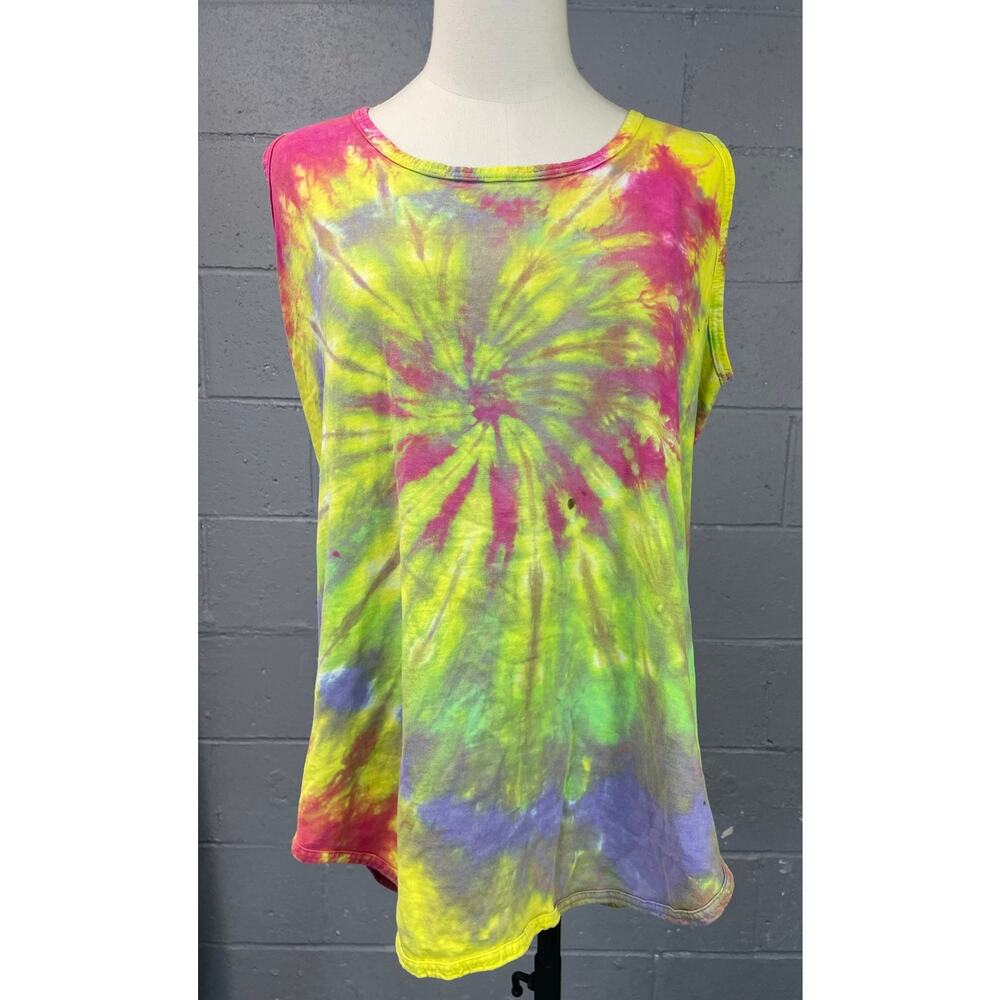 Vintage 1990's B.U.M. Equipment Tie Dye Tank Top Pastel Rainbow Spiral Large